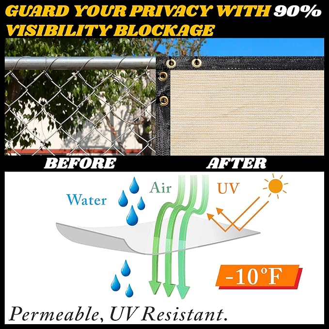 Royal Shade Custom Size 6' x 166' Beige Fence Privacy Screen Windscreen Cover Netting Mesh Fabric Cloth - Cable Zip Ties Included (We Make Custom Size)