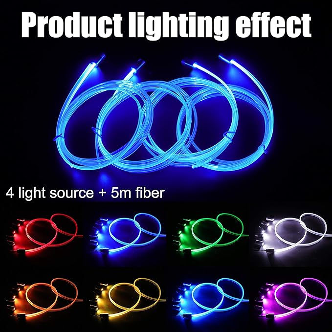 5 m Optic Fiber Car Ambient Lighting Kit Bluetooth App Control 64 Colors Multicoloured Music Interior Lighting Kit 12V 1W