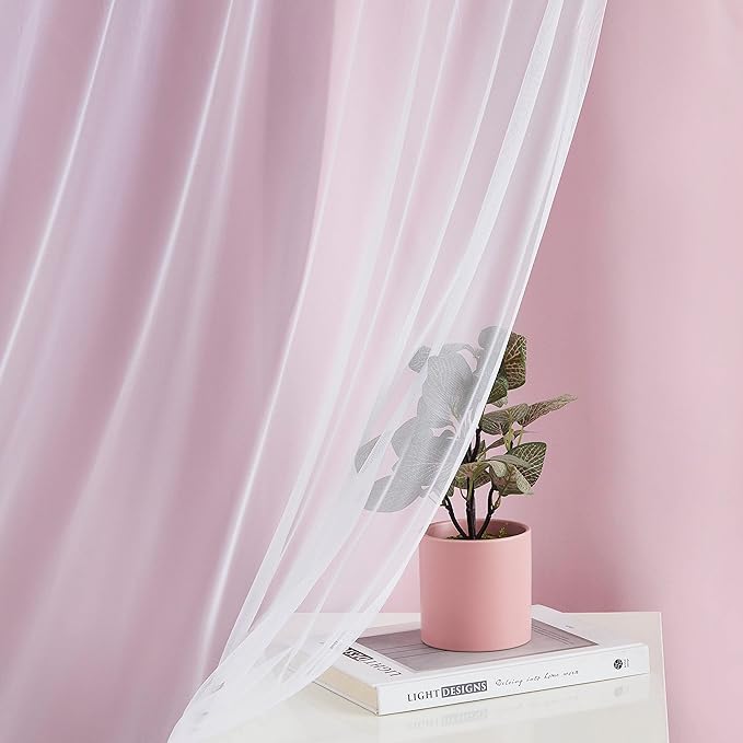 Bujasso Pink Blackout Curtains with Sheer Overlay Mix and Match Double Layer 80% Room Darkening Window Treatment Set for Girls Bedroom Living Room Pink Drapes with Tiebacks Grommet Top 37" Wx63 Lx2