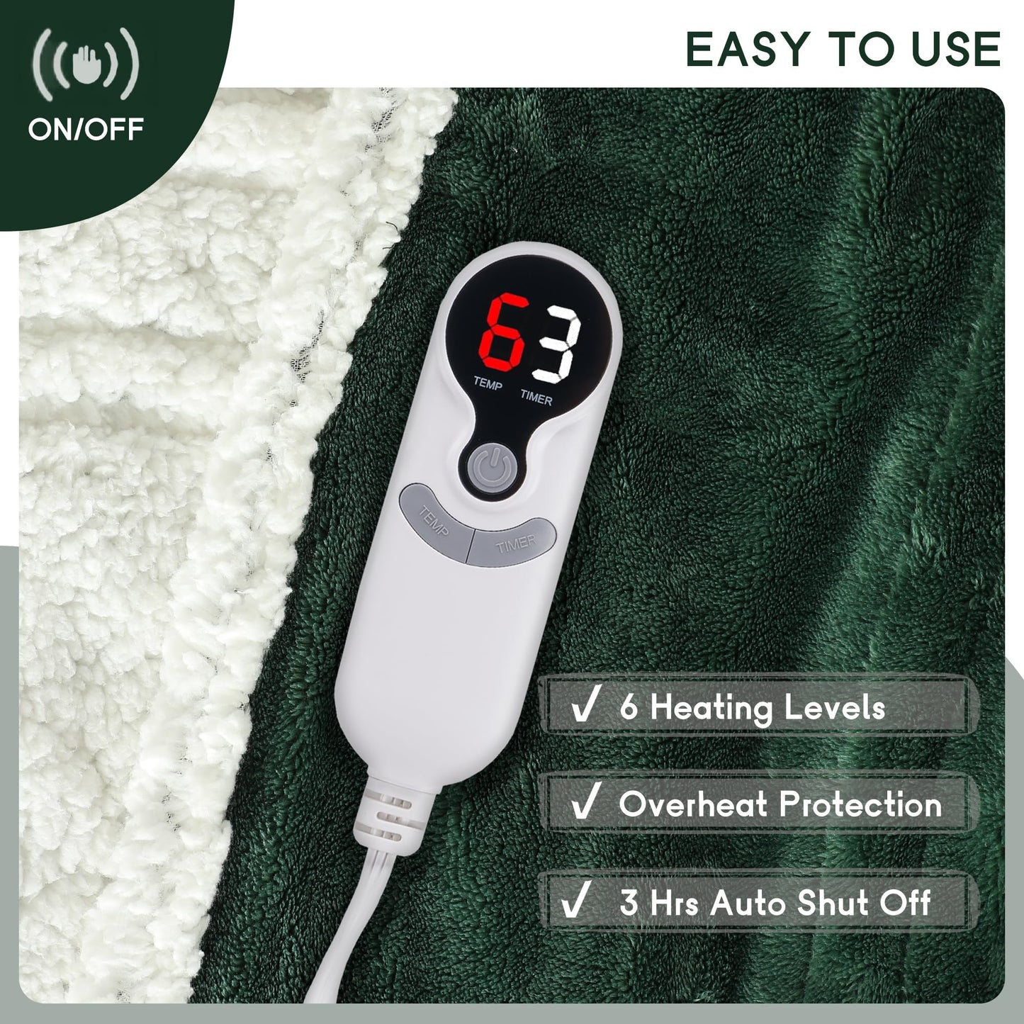 Heated Blanket Electric Blanket Full Size 72''x84'', Soft Flannel Heating Blanket with 1-10 Hour Auto Off - 6 Heat Settings - Machine Washable - Dark Grey
