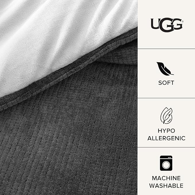 UGG Remina Twin Comforter Set 4 Piece Bed in a Bag with Throw Blanket, Decorative Pillow, Sham, and Reversible Comforter Hypoallergenic Washable College Dorm Bedding, Twin XL, Charcoal Grey