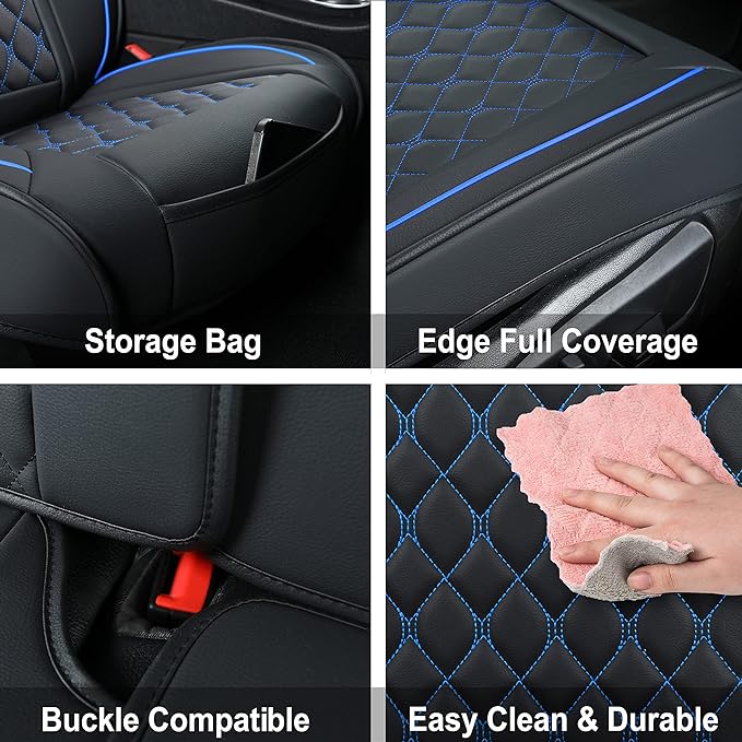 Car Seat Covers Front Pair,Universal Fit for Most Cars,SUV,Sedans and Pick-up Trucks,Automotive Faux Leather Vehicle Cushion Covers(Front Pair,Black/Blue)