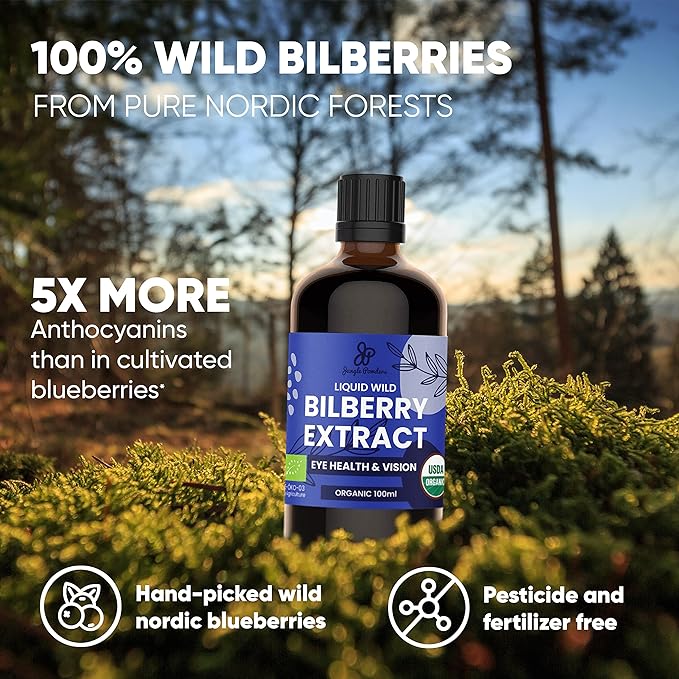Father's Day Gift for Grandpa - USDA Organic Wild Bilberry Extract Bundle 2x3.4oz Liquid Extract + Organic Raspberry Powder 5oz - Wellness Gift for Eyes & Superfood Extract