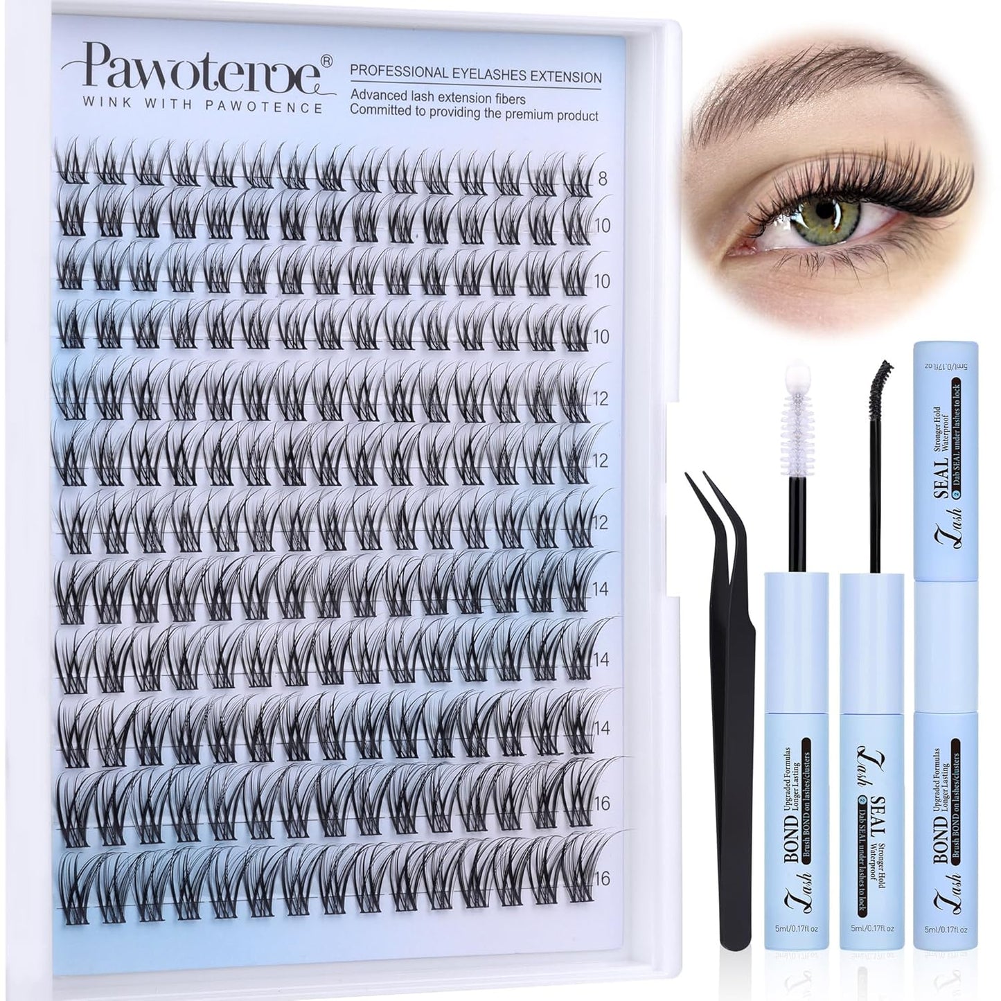 Pawotence 280pcs Lash Clusters | 40D & 50D Individual Eyelash Extensions 8-16mm