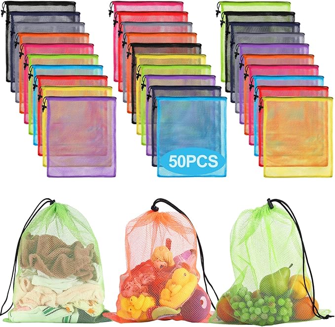 13"X15.5" 50Pcs Mesh Laundry Drawstring Bag Nylon Drawstring Gym Bag with Cord Lock Closure