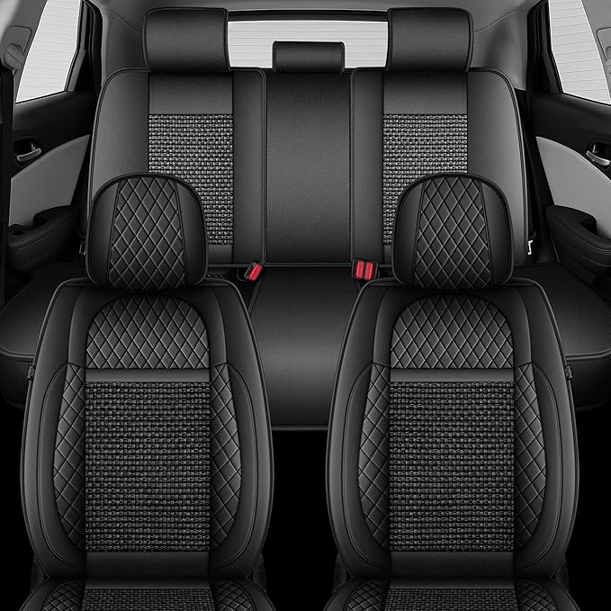 TTX LIGHTING for Nissan Murano 2011-2026 Car Seat Covers, Breathable Ice Silk & Leather Seat Protector, Cool & Anti-Sweat for Long Driving, Airbag Compatible, 5 Seats Full Set (Black)