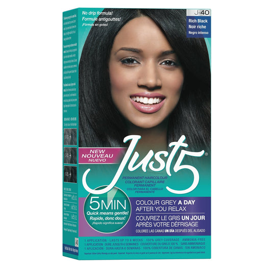 Just 5 Women'S 5 Minute Permanent Hair Color With Conditioner, Grey Hair Coloring For Women - Rich Black