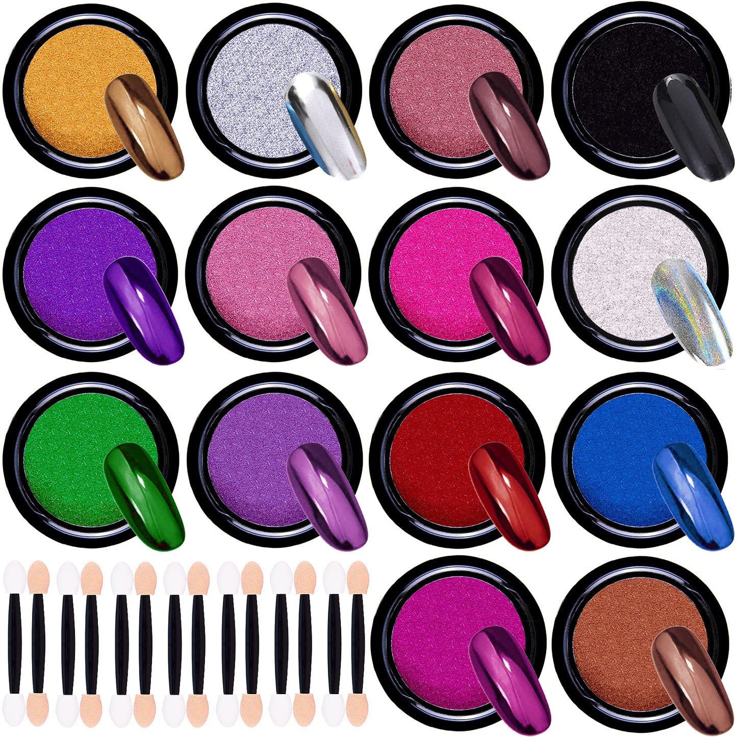 Duufin 14 Jars Chrome Nail Powder Metallic Nail Art Powder Mirror Effect Manicure Chrome Powder 14 Colors Nail Powders With 14 P