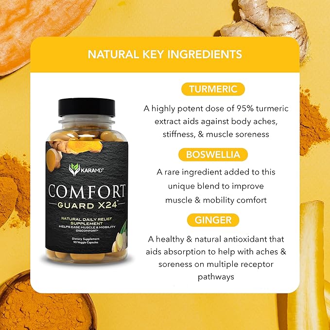 KaraMD Comfort Guard X24 | Joint & Movement Support Supplement | Turmeric Curcumin, Boswellia & Ginger | Ease Muscle Discomfort & Joint Stiffness | Non-GMO, Gluten Free & Vegan Friendly (120 Servings)