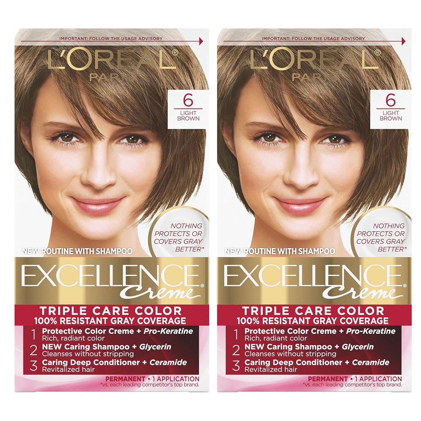 L'Oreal Paris Excellence Crème Hair Color Kit | 6 Light Brown | 8-Week Gray Coverage