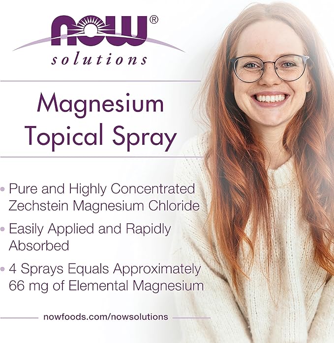 NOW Foods Solutions, Magnesium Topical Spray, from the Ancient Zechstein Seabed, Highly Concentrated, 8 Fl Oz (Pack of 1)