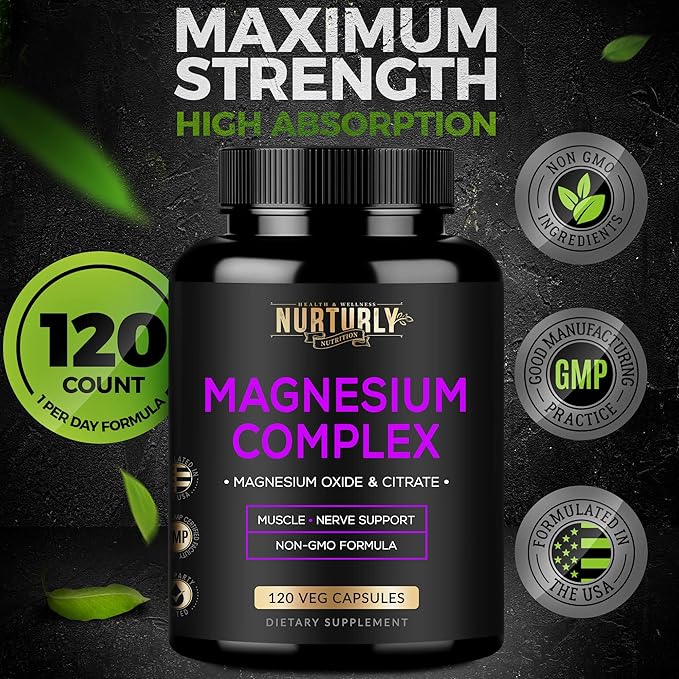 Magnesium Citrate & Oxide 500mg Complex Supplement - High Absorption Maximum Strength - Helps Support Bone Density and Strength, Muscles, Energy and Sleep - 240 Vegan Capsules