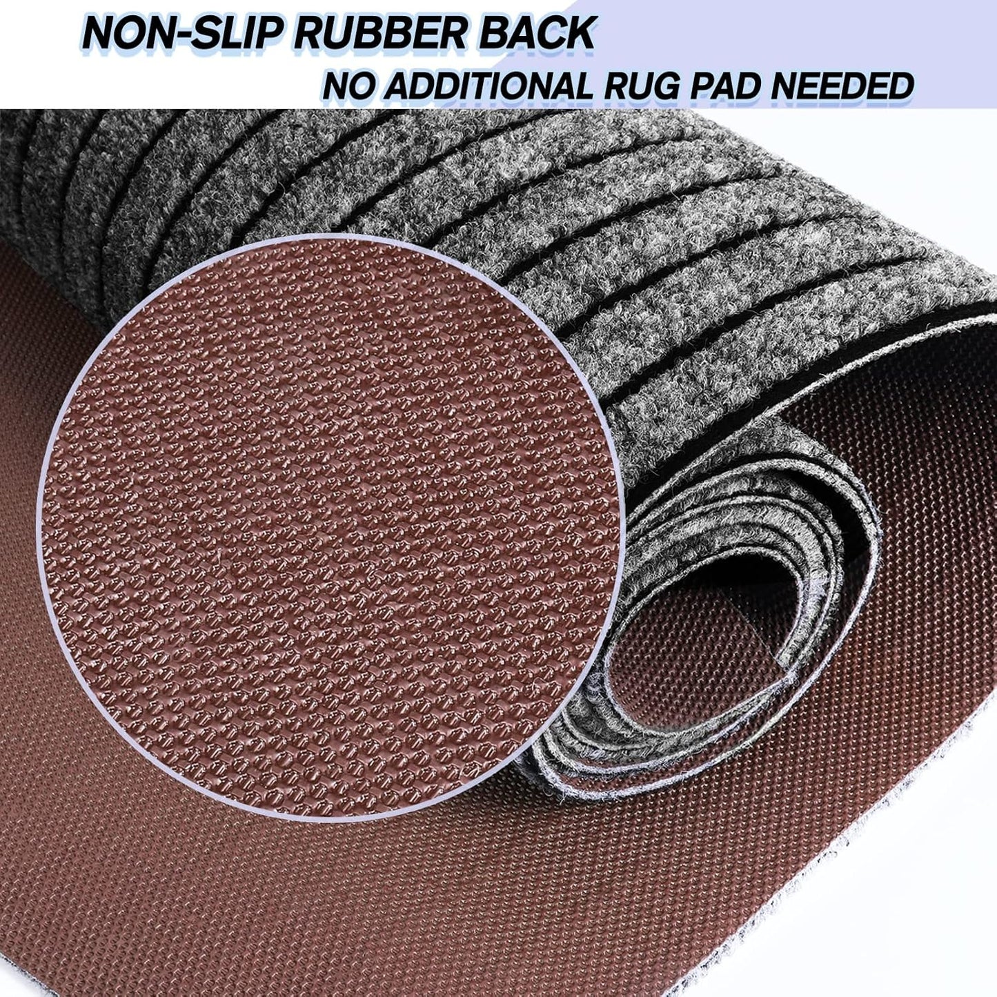 Custom Size Backed Non-Slip Area Rugs Runner, Easy Clean, Waterproof Runner Rugs for Hallway Entryway, Kitchen, Laundry, 4FT x 45FT, Gray Stripe