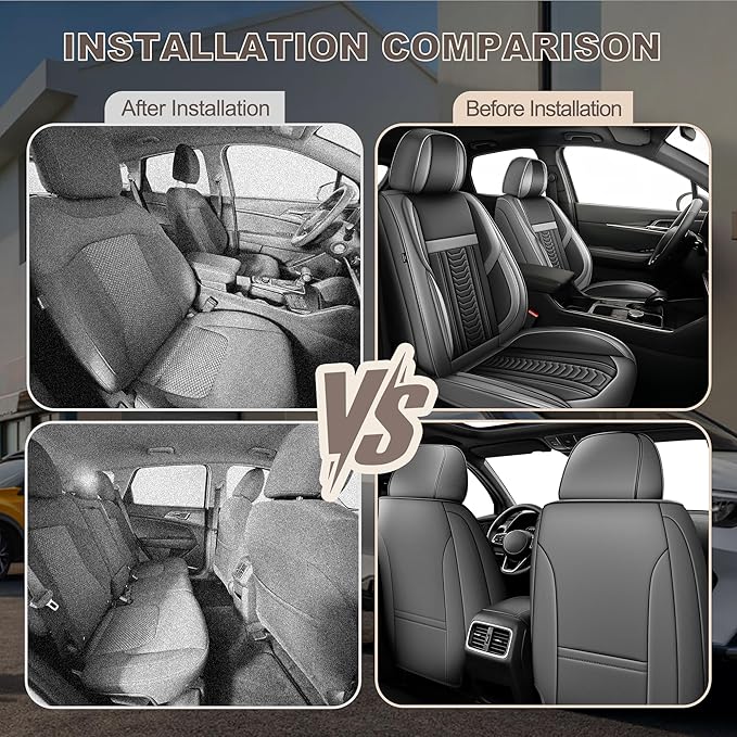 TTX LIGHTING for Subaru Forester 2007-2026 Seat Covers: Waterproof Leather Seat Protector with Airbag Compatible (2 Front Seats,Black&Gray)
