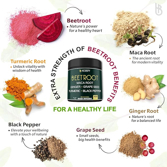 Bundle 5in1 Valerian Root Supplement & 6in1 Beet Root Capsules - Support Restful Night, Heart Health, Digestive and Immune
