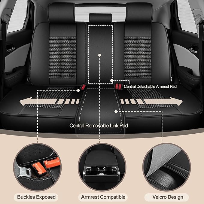 TTX LIGHTING for Mazda Mazda 3 2007-2019 Car Seat Covers, Breathable Ice Silk & Leather Seat Protector, Cool & Anti-Sweat for Long Driving, Airbag Compatible, 5 Seats Full Set (Black)