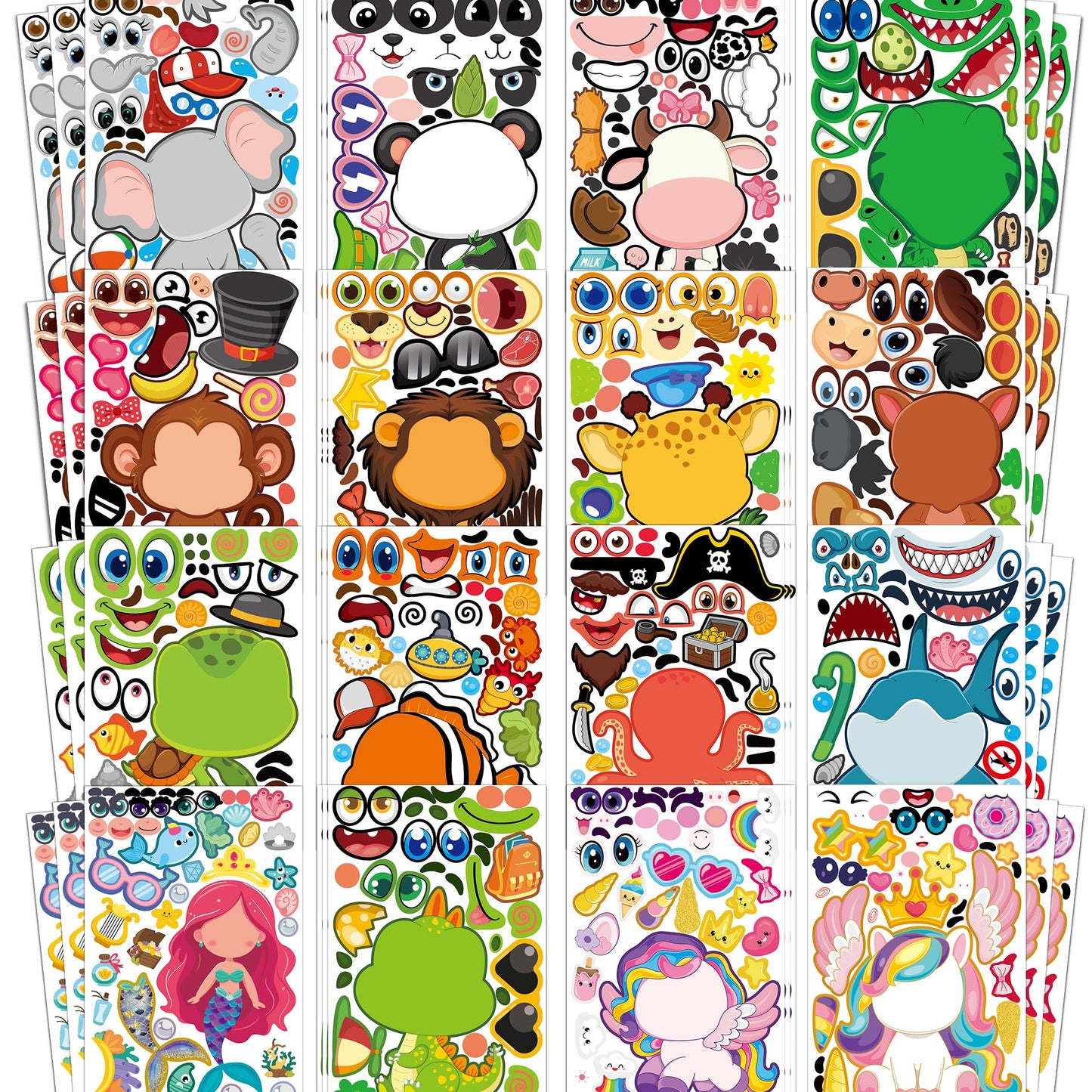 Stickers for Kids - 48 Sheets Make a Animal Face Stickers Back to School Party Favors Goodie Bags Stuffers Crafts Activities Gifts for Kids Toddler Birthday Classroom Supplies Age 4-8