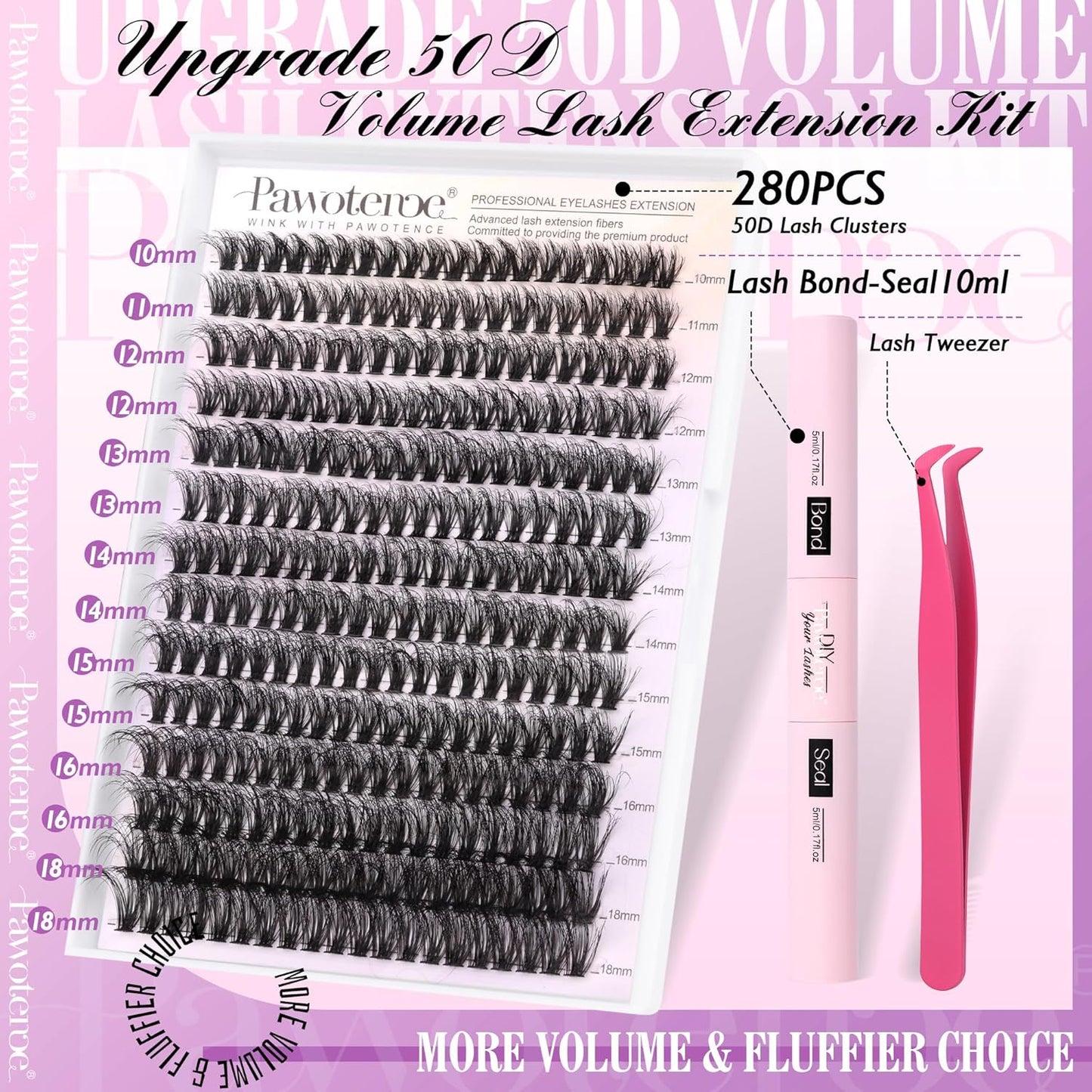 Pawotence DIY Lash Extension Kit | 280pcs 50D Individual Clusters 9-16mm