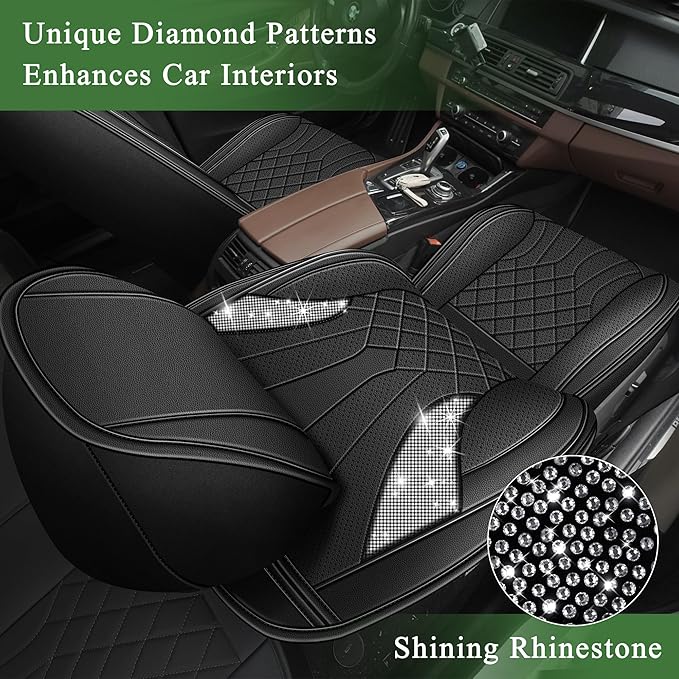 Bling Diamond Embroidered Seat Covers for Nissan Rogue Sport 2017-2022, Full Set 5 Seats, Sparkle Rhinestone Breathable Perforated Faux Leather Car Seat Covers for Women (Black)