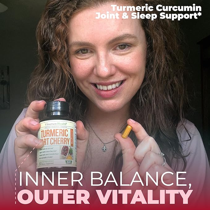 Turmeric Supplement with 10:1 Tart Cherry Extract, Turmeric Curcumin with Black Pepper & Organic Tumeric. 600mg Tart Cherry Capsules. Aids Uric Acid Balance, Joint, Muscle, Sleep Support. 2 Pack