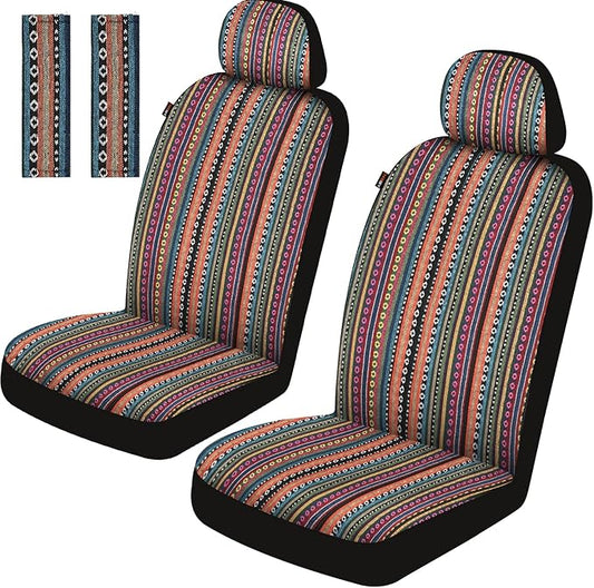 Baja Saddle Blanket Car Seat Covers Front Set, Washable Breathable Striped Woven Cloth Seat Covers for Cars, SUV, Truck, Airbag Compatible(Orange)