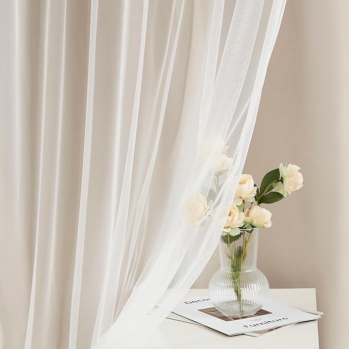Bujasso Beige 80% Blackout Curtains with Sheer Overlay Mix and Match Double Layer Thermal Insulated Window Panels 95 inch for Living Room Bedroom Beige Drapes with Tiebacks Grommet Top 54" Wx95 Lx2