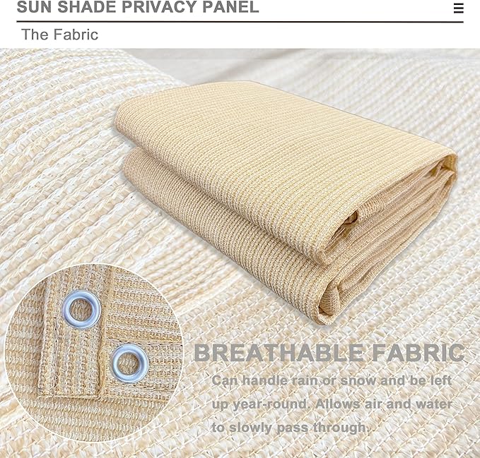 Sun Shade Privacy Panel with Grommets on 4 Sides for Patio, Awning, Window Cover, Pergola or Gazebo (Banha Beige, 10' x 8')