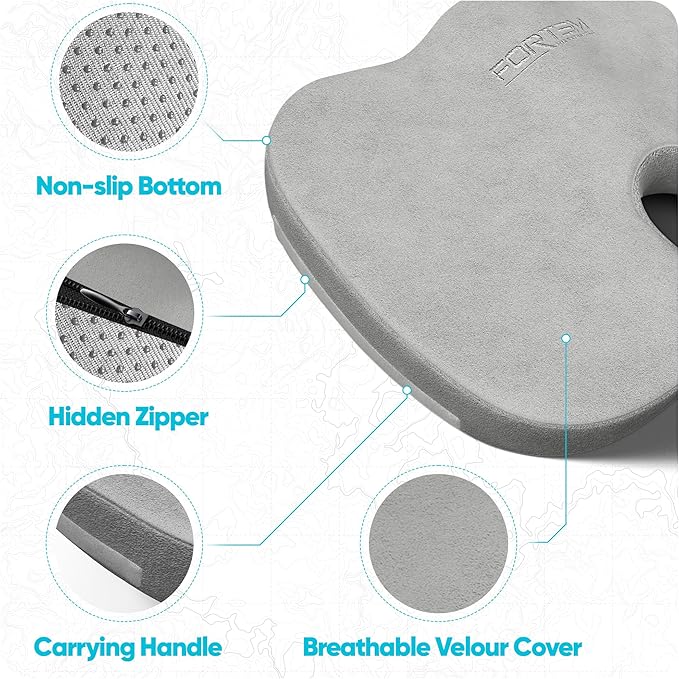 FORTEM Seat Cushion, Office Chair Cushion, Desk Chair Memory Foam, Sciatica Coccyx Tailbone Pain Relief, Pressure Relief, Sitting Pad, for Long Gaming & Sitting, Washable Cover, Non Slip, XL
