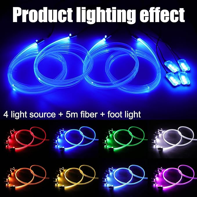 Car Ambient Lighting 64 Colors Multicoloured Music Optic Fiber APP Control Car DIY Decorative Atmosphere Lighting Kit DC 12V 1W 5m