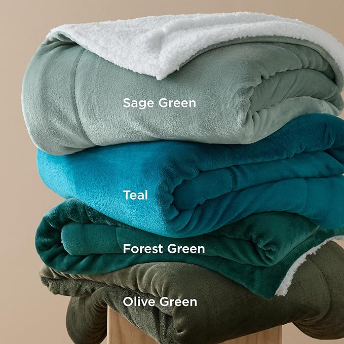 Bedsure Sherpa Fleece Throw Blanket for Couch - Thick and Warm, Soft Fuzzy Plush Throw Blanket for Winter, Sage Green, 50x60 Inches