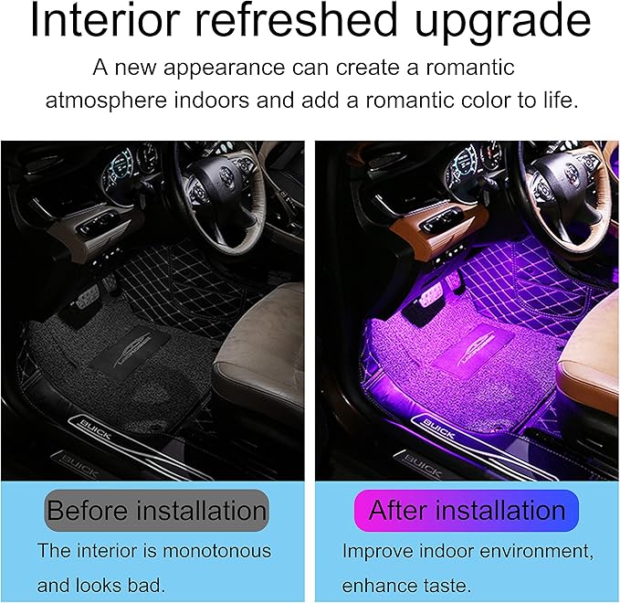 RGB Car Footwell Ambient Lighting Kit Car Charger + USB 16.7 Millions Colors Sound Active Music Sync APP Control + RF Remote Controller Car Interior Multicolored Footwell Atmosphere Light