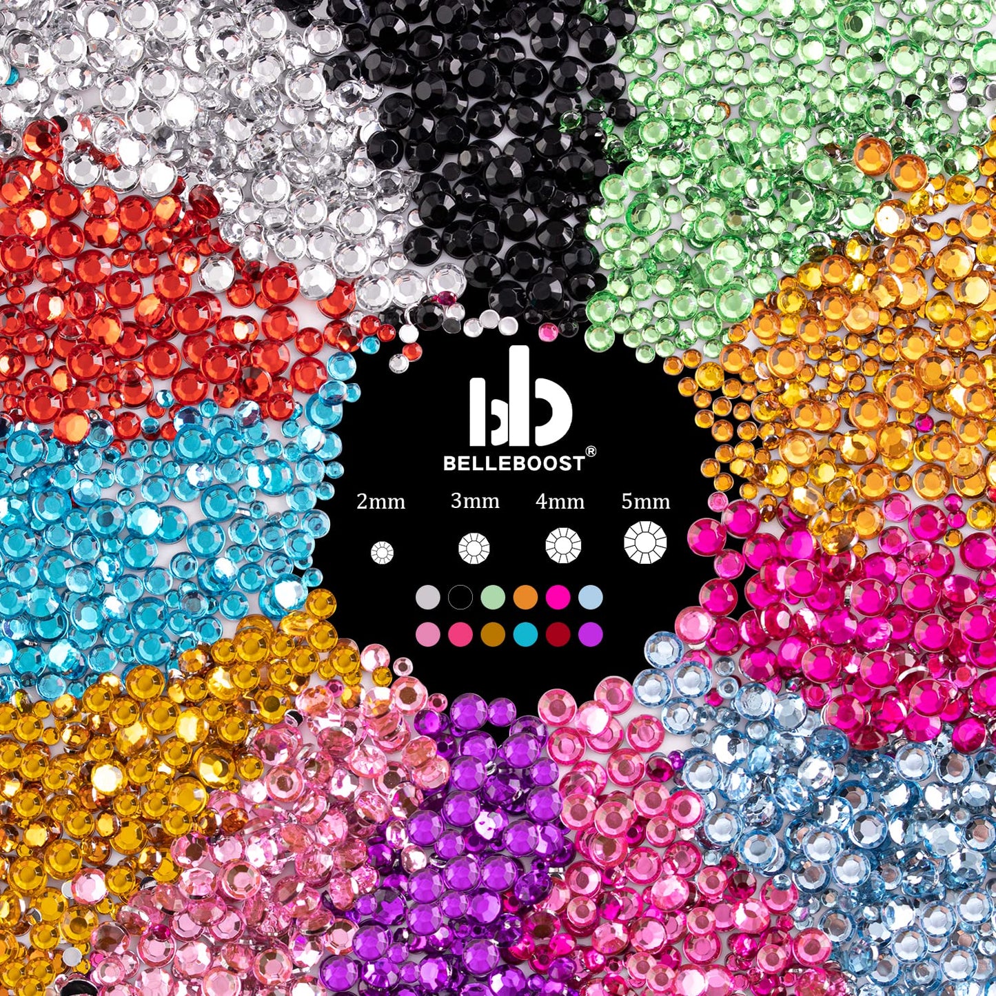 Flat Back Rhinestone Kits Colorful Rhinestones+Transparent White Gems with Quick Dry Makeup Glue+Picker Pencil+Tweezer for Nail Art and Face Make-up