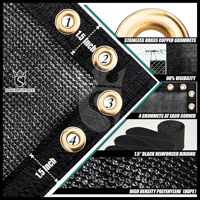 Royal Shade Custom Size 6' x 181' Black Fence Privacy Screen Windscreen Cover Netting Mesh Fabric Cloth - Cable Zip Ties Included (We Make Custom Size)