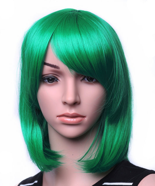 Swacc 11    Women Short Straight Synthetic Bob Wig Candy Color Cosplay Wig Anime Costume Hairpiece For Party With Wig Cap (Green