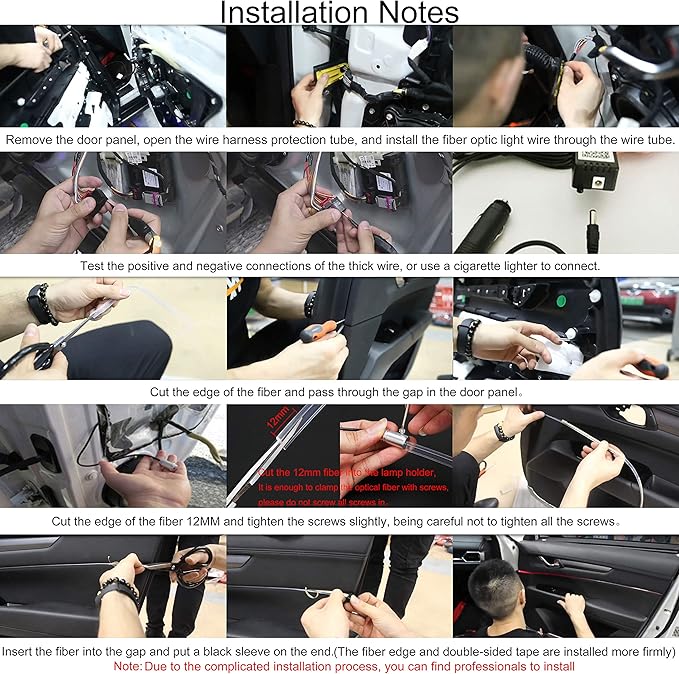 Car Ambient Footwell Lighting Optic Fiber 64 Colors Music Sound Active with APP Control Car Decorative Atmosphere Lighting Kit DC 12V 1W 6m