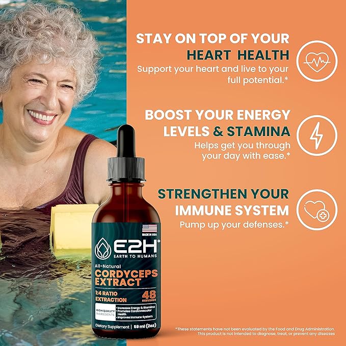 E2H Cordyceps Mushroom Extract - All-Natural Immune System, Energy & Stamina Support from Advanced Mushroom Supplement - Cordyceps Mushrooms Supplement - Non-GMO, Vegan (3 Bottles)