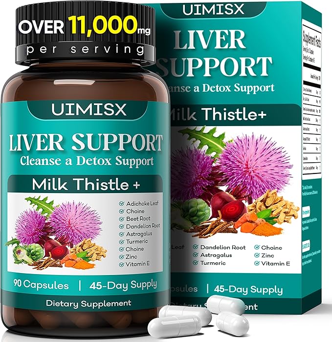 Milk Thistle Supplement - Liver Detox Cleanse Formula Herbal Liver Support with Milk Thistle, Dandelion Root, Artichoke, Turmeric, Astragalus for Liver Health, 90 Capsules-60