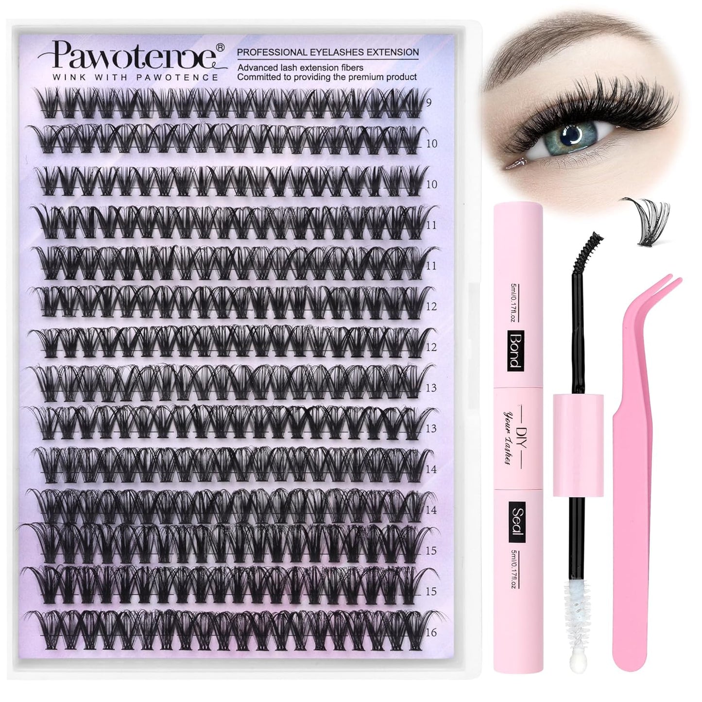 Pawotence 280pcs Lash Clusters | 40D & 50D Individual Eyelash Extensions 8-16mm