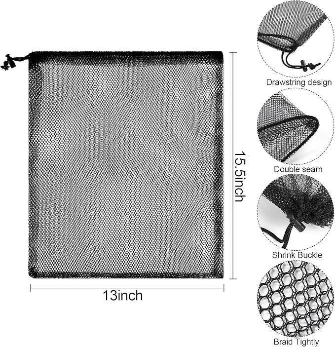 13"X15.5" 12Pcs Mesh Laundry Drawstring Bag Nylon Drawstring Gym Bag with Cord Lock Closure