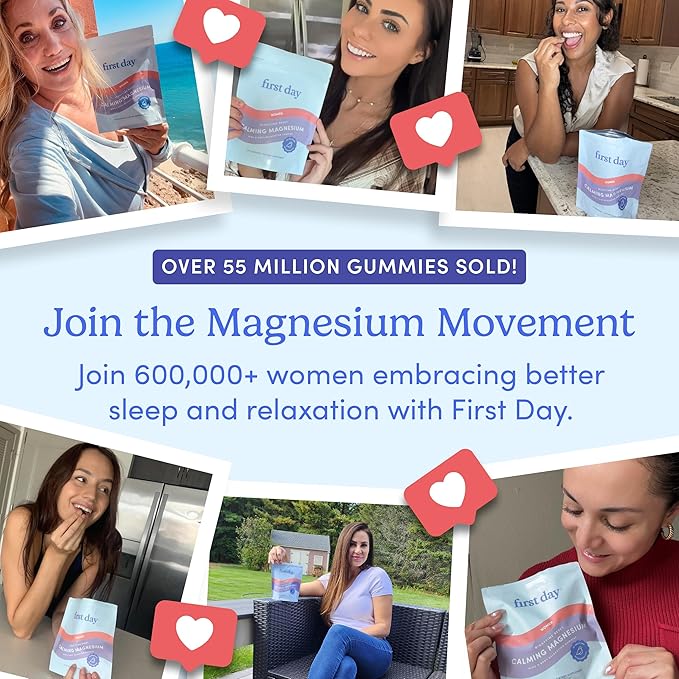 First Day Women’s Nighttime Reset Calming Magnesium Gummies – Sleep Aid Supports Peaceful Rest, Balanced Mood & Energy – Supplement with Magnesium Citrate, L-Theanine & No Melatonin – 30-Day Supply