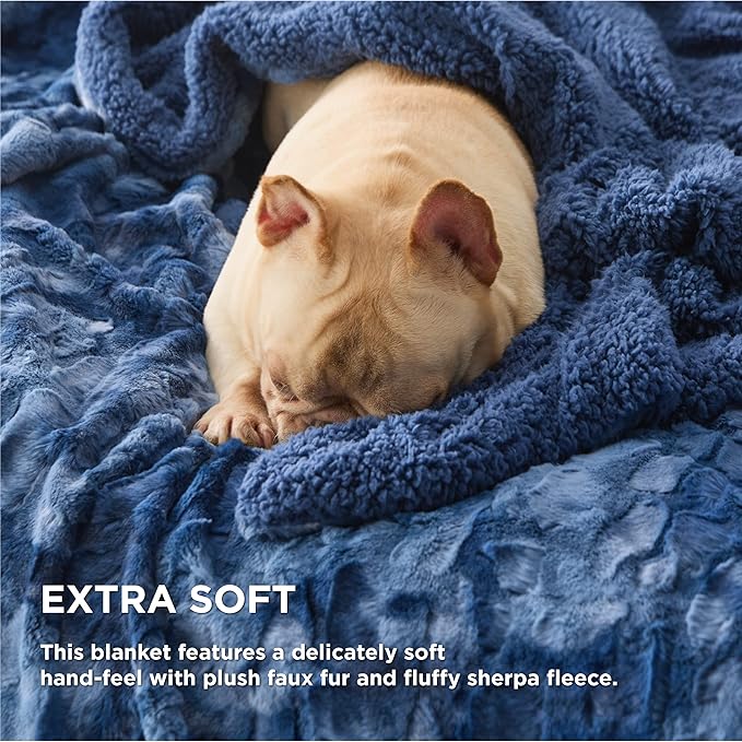 Bedsure Sherpa Blanket - Soft, Fuzzy & Fluffy Faux Fur - Warm, Cozy Throw Blanket for Couch, Sofa and Bed, Tie Dye Design, Indigo, 50x60 Inches