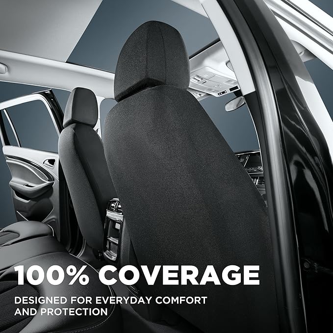 PIC AUTO Car Seat Covers, Premium Leather and Air Mesh Automotive Sports Seat Covers, Two Front Set, Airbag Compatible Universal Fits Most Cars, SUVs, Trucks and Vans (Black & Beige)