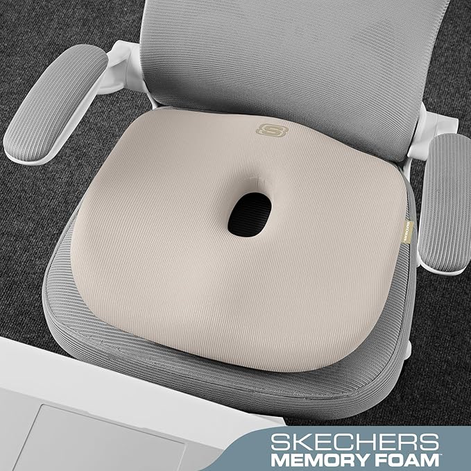 Skechers Seat Cushion Memory Foam,Donut Pillow Office Chair Cushion for Tailbone Pain Relief,Butt Pillow for Office Chair,Car seat Cushion,Long Sitting Office Workers,and Car Drivers,Beige