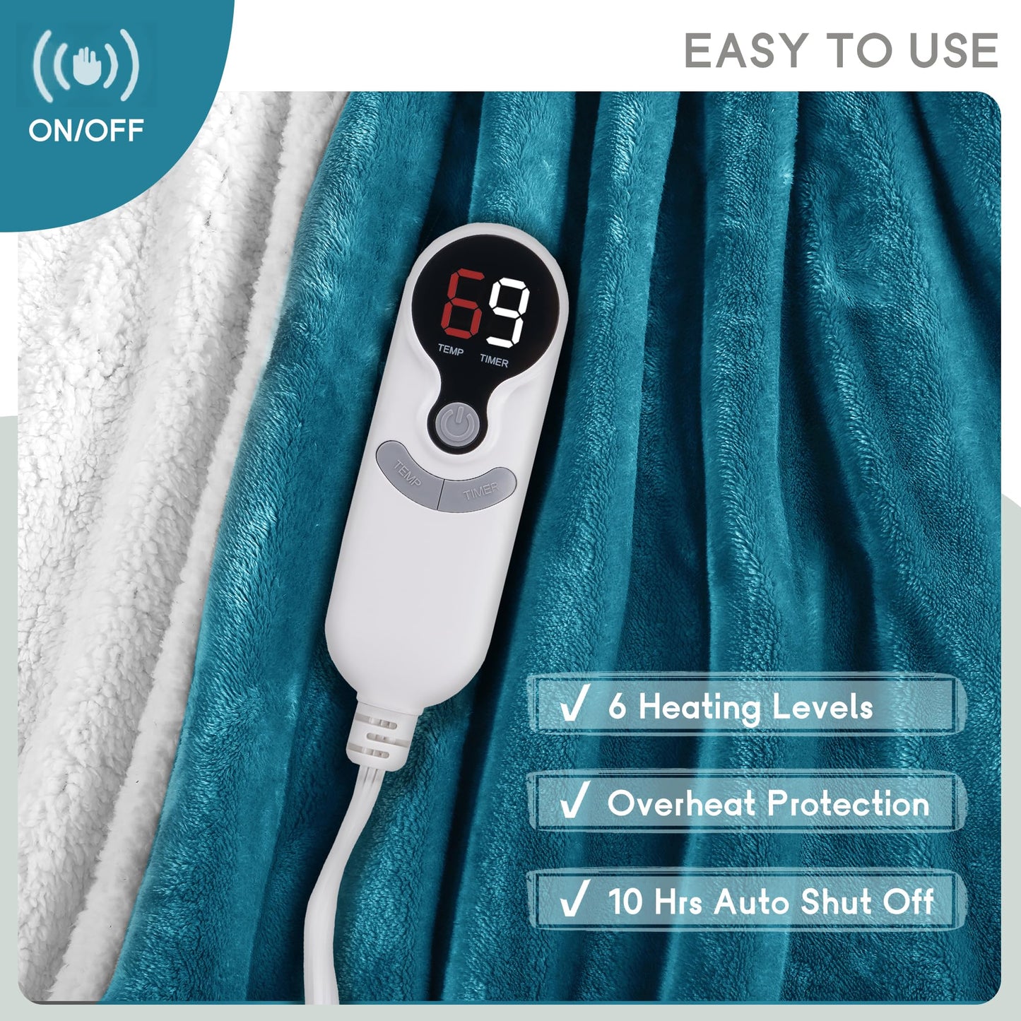 Heated Blanket Electric Blanket Full Size 72''x84'', Soft Flannel Heating Blanket with 1-10 Hour Auto Off - 6 Heat Settings - Machine Washable - Dark Grey