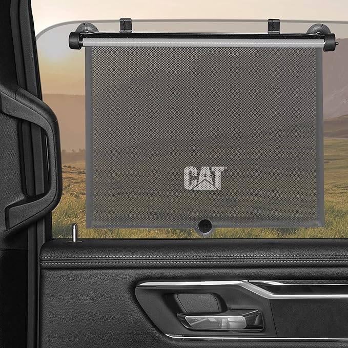 CAT Retractable Pull-Down Back Seat Side Window Shades for UV Sun Protection, Universal Fit, 2-Pack, Gray, Modern Style, 14x19in