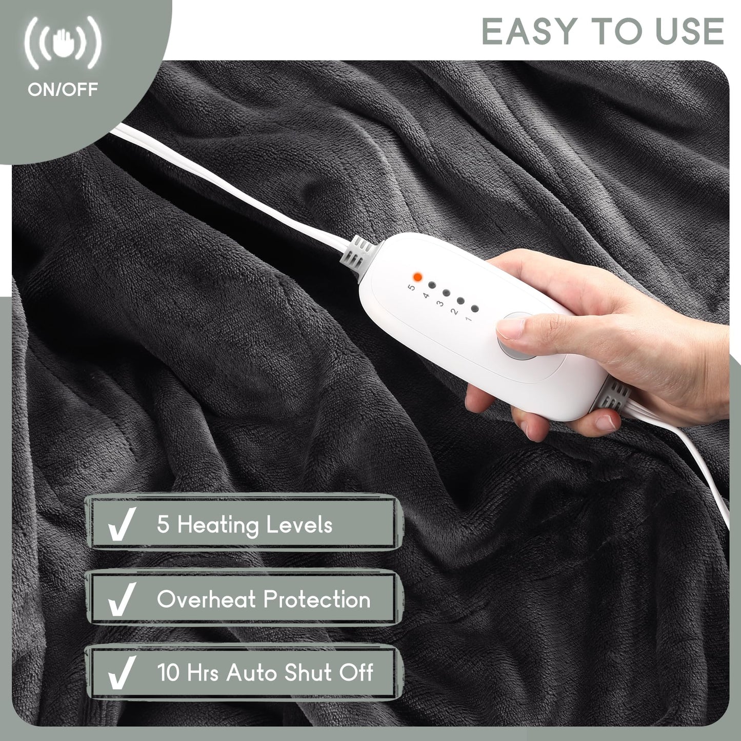 Heated Blanket Electric Blanket Full Size 72''x84'', Soft Flannel Heating Blanket with 1-10 Hour Auto Off - 6 Heat Settings - Machine Washable - Dark Grey