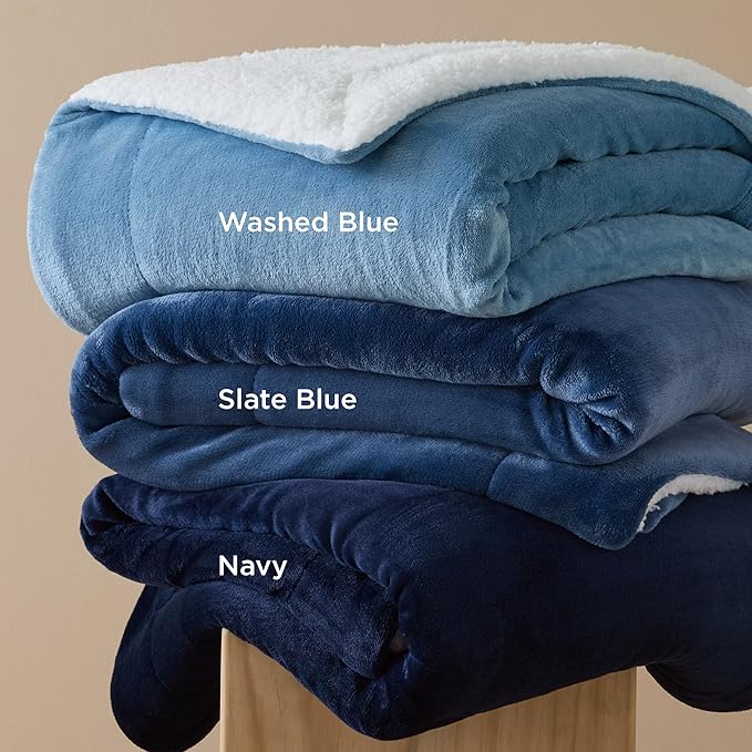Bedsure Sherpa Fleece Throw Blanket Twin Size for Couch - Thick and Warm, Soft Fuzzy Plush Twin Blanket for Winter, Navy, 60x80 Inches