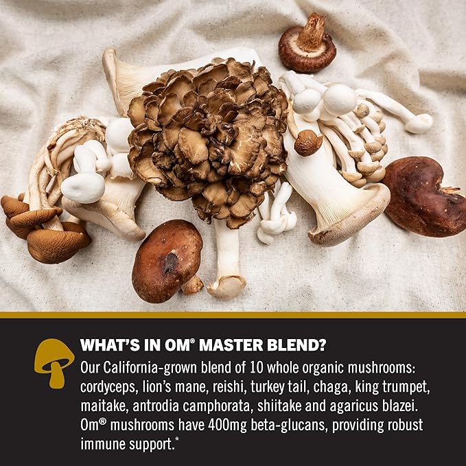 Om Mushroom Master Blend, Organic 10 Mushroom Complex & Adaptogens Powder, Reishi & Lions Mane - 6.2 oz
