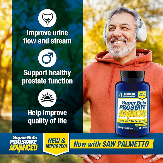 Advanced with Saw Palmetto - Prostate Health Supplements for Men, Bladder & Urinary Support with Beta-sitosterol, Reishi, Saw Palmetto, Vitamin D, Zinc Oxide, Selenium - 60 Count