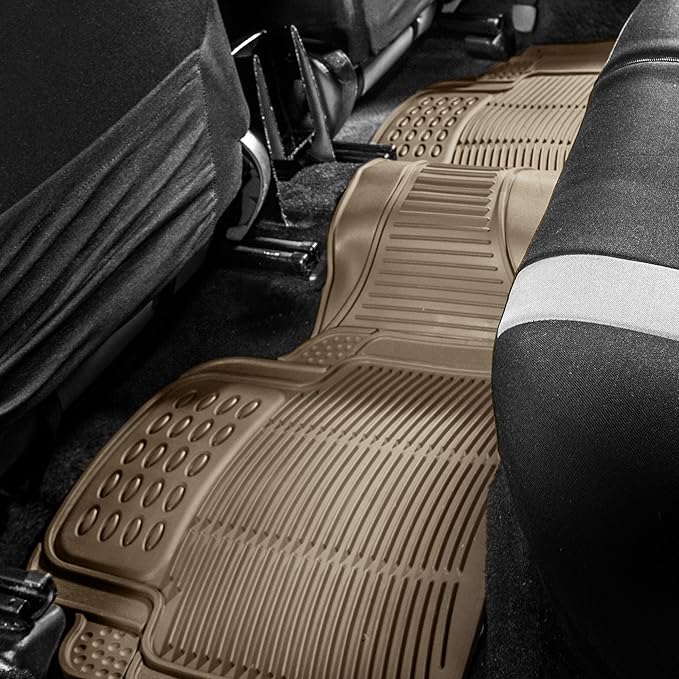 FH Group 3 Row Climaproof™ Trimmable Non-Slip Vinyl Floor Mats with Cargo Liner- Universal Fit for Cars Trucks and SUVs (Beige) F11306-F16401